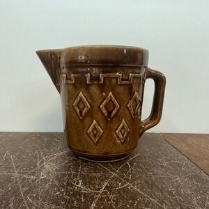 Vintage Brown Ceramic‎ Diamond Pattern Pitcher Farmhouse Kitchen Decor